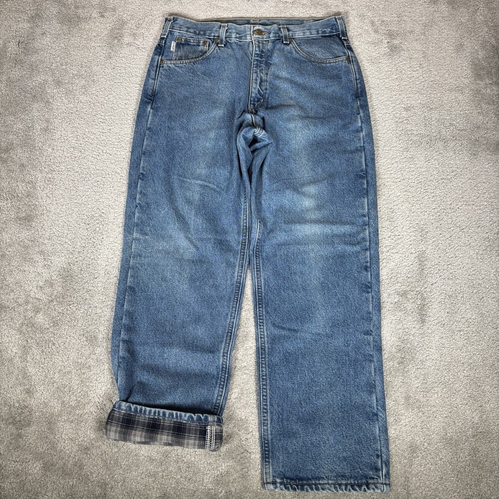 Vintage Carhartt Flannel Lined Jeans Mens 34x30 Relaxed Heavyweight Blue Denim